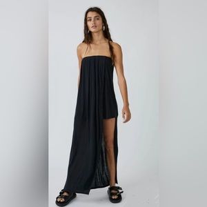 Free People Black Summer Fling High Slit Maxi Romper